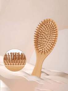 Natural Bamboo Hair Brush: Anti-Static Wooden Brush For Scalp Massage, Detangling & Smooth Cushion Styling Tool - Apricot - View 11