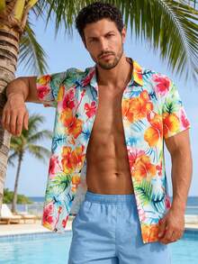 VIVINTIMO Men's Tropical Print Short Sleeve Casual Vacation Shirt - Multicolor - View 4