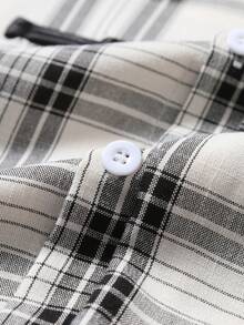 STYNVO Camisa a cuadros con cuello abotonado para hombre - Blanco y Negro - Ver 3