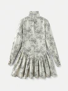 NYA SZN Women's Floral Print Single-Breasted Long Sleeve Ruffle Hem Denim Dress - Multicolor - View 9