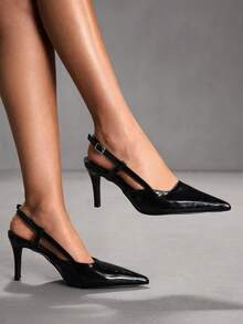 CUCCOO SZL Chaussures pour femmes, nouvelles chaussures à talon fin et à bout pointu en miroir noir pour le printemps et l'automne. Chaussures à talons hauts à tige basse pour femmes. Chaussures à bride arrière polyvalentes pour le travail de bureau, les dîners et les sorties - Noir - Voir 7
