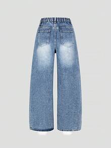Teen Girls Loose Fit Distressed Denim Jeans, Casual & Comfortable Cotton Fabric, Suitable For Daily Wear, School, Commute, Gatherings, Spring/Summer - Blue - View 3