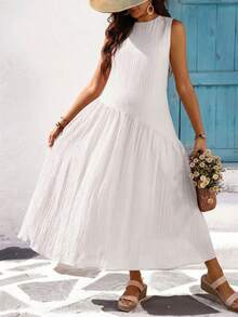 SHEIN Vestido casual suelto de maternidad de unicolor con cuello redondo y sin mangas - Blanco - Ver 6