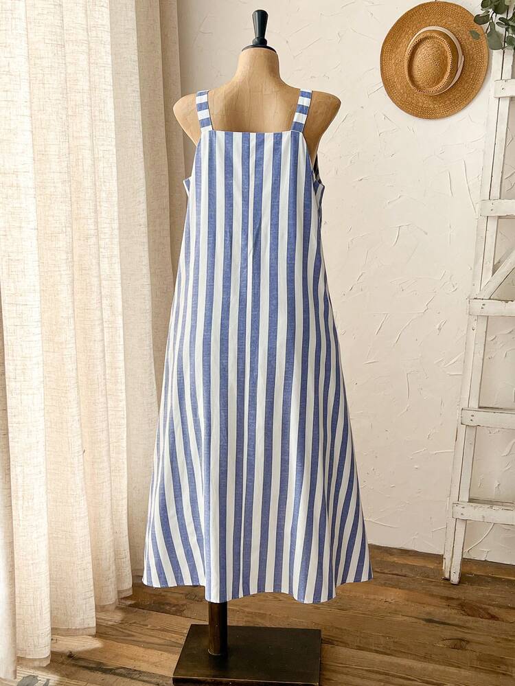 Plus Size Women Sleeveless Loose Striped Adjustable Strap Dress, Summer,Country Concert Outfit ,Women's Country Clothing , Casual Dresses For Women ,Summer Holiday Outfits