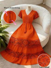 SHEIN Clasi Đầm kiểu Bohemian cổ chữ V phối ren thanh lịch, đầm đi nghỉ mát, đầm ngắn mùa hè dễ thương cho nữ, thích hợp cho kỳ nghỉ, ngọt ngào và thanh lịch cho kỳ nghỉ, hẹn hò, lễ hội, tiệc tùng, lễ tốt nghiệp, đám cưới và đi biển, đầm dạ hội, đầm mùa hè cho nữ, quần áo mùa hè cho nữ, đầm đi nghỉ mát, đầm đi biển mùa hè cho nữ, đầm Bohemian cho nữ, đầm hoàng hôn, đầm dài màu cam, đầm đi biển, đầm mùa hè cho nữ, trang phục đi nghỉ mát cho nữ, đầm Boho cho nữ, đầm maxi thường ngày màu cam, đầm maxi màu cam, đầm màu đất nung, trang phục nghỉ dưỡng, đầm đi biển màu cam, đầm màu cam cho nữ, đầm màu cam, đầm đi nghỉ mát, đầm đẹp cho nữ, đầm đi biển cho nữ, đầm mùa hè thiết kế mới, trang phục đồng quê cho nữ, đầm mùa hè cho nữ, đầm ren, đầm thắt eo, đầm nữ, đầm thời trang nữ, đầm midi thắt eo - trái cam - Xem 10