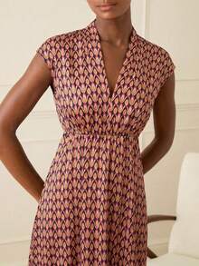 Lilora 女士优雅印花收腰连衣裙，夏季 - 彩色 - 查看 1