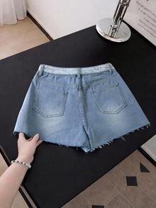 GlowEve Shorts vaqueros casuales de mujer con dobladillo deshilachado y bolsillos - Azul - Ver 2