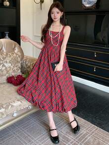 DAZY Vestido midi plisado de cuello cuadrado sin mangas con estampado elegante para mujer, vestido de invitada de boda de verano - Rojo - Ver 8