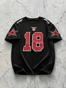 EVRINFINITE 男士宽松数码印花短袖篮球球衣式T恤，夏季足球服 - 黑色 - 查看 1