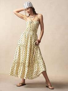 Bohemela Lässiges Polka-Punkt-Kleid aus Gewebe für Frauen - Gelb - Übersicht 3