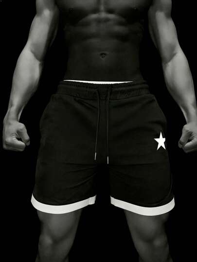 RISE LYT Men's Five-Pointed Star Print Drawstring Waist Sports Shorts