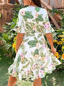 SHEIN Maternity Vacation Casual Tropical Print Ruffle Hem Dress - Multicolor - View 2