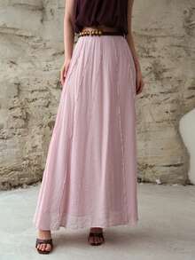 MOTF PREMIUM 女士飘逸雪纺中长裙，春夏款 - 粉色 - 查看 4