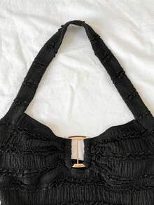 SHEIN Bộ đồ thể thao nữ tuổi teen gồm áo croptop cổ yếm kẻ sọc dáng ôm và quần short, thoải mái. - Màu Khaki - Xem 5