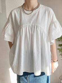 FRIFUL 女士宽松拼接T恤，夏季上衣 - 白色 - 查看 5