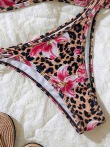 Elavelle 2pcs/Set Women's Random Print Spaghetti Strap Sexy Bikini Set, Summer - Multicolor - View 5