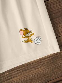 TOM & JERRY X SHEIN Young Boys Colorblock Round Neck Short Sleeve Cute Cartoon T-Shirt Set - White - View 3