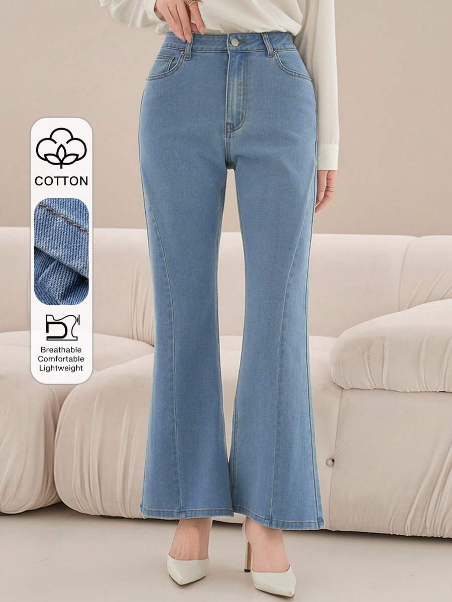 DAZY Women's Casual Washed Split Flare Jeans - Medium Wash - View 1