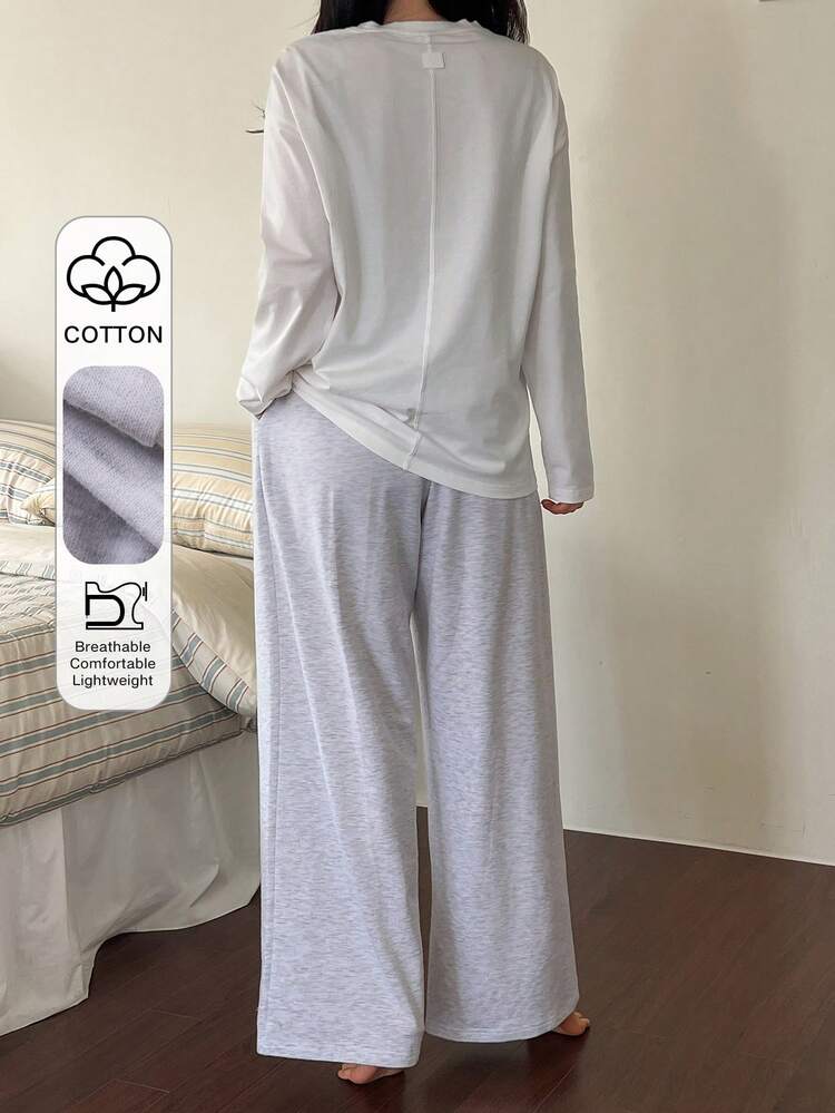 2pcs/Set Women Loose Long Sleeve T-Shirt And Long Pants Pajama Set, Casual Spring Outfit