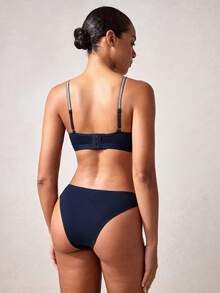 2 件套女士内衣套装，无钢圈文胸，配闪亮肩带 - 藍色 - 查看 2