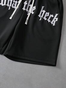 PAVTROS 男士休闲刺绣T恤和短裤套装 - 黑色 - 查看 3