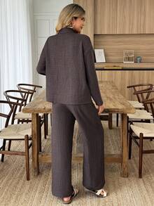 Elouméa Women's Spring/Summer Casual Open Front Long Sleeve Floral Print Jumpsuit, Suitable For Daily Wear And Vacation - Coffee Brown - View 2