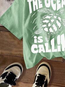 SHEIN 男婴休闲简约短袖上衣，适合夏季 - 薄荷綠 - 查看 5