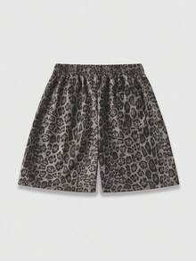 ROMWE MEN Men's Drawstring Waist Leopard Print Casual Versatile Daily Wear Shorts - Grey - View 3