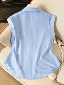EMERY ROSE Women's Striped Print Minimalist Sleeveless Shirt, Casual Everyday Wear - Blue - View 2