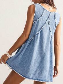 Bohemela Plus Size Women V-Neck Sleeveless Casual Loose Denim Dress - Light Wash - View 2