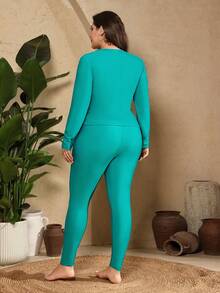 Swim Mulvari Conjunto de traje de baño de 2 piezas para mujer de talla grande, con top de manga larga y pantalón largo, estampado digital, adecuado para vacaciones de verano en la playa - Multicolor - Ver 3