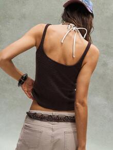 Bohemela Women's Summer Y2K Beach Vacation Casual Bohemian Music Festival Stretch 3D Pattern Crochet Casual Tank Top, Western Style, Summer Top, Women's Summer Clothing, Free And Casual Style, Fashionable Women's Clothing, Beachwear, Summer Vacation Wear - White - View 6