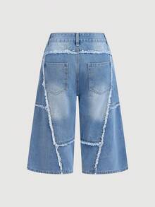 Sweetra Quần jeans nữ dáng lửng 7/8, kiểu dáng thường ngày, phối nhiều mảnh vải. - Rửa nhẹ - Xem 2