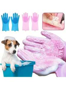 Pet Bath Gloves Universal For Cats And Dogs Scratch-Proof Deep Cleaning Hair Removal Tool Effectively Massage Pets Delicate Bubbles Wet And Dry Also Suitable For Kitchen/Car Wash, Daily Home Cleaning Two Colors To Buy - Multicolor - View 11