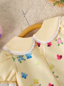 Elladie kids Vestido de verano casual de uso diario y vacacional para niña con cuello bordado con flores - Amarillo - Ver 7