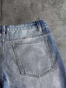 AXEPEAK Men's Fashionable Embroidered Pocket Denim Shorts - Blue - View 4