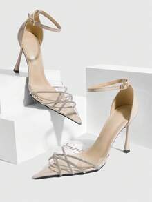 CUCCOO SZL 女士尖头搭扣设计时尚高跟鞋，适合日常穿着 - 杏色 - 查看 1