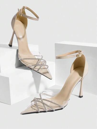 CUCCOO SZL Giày cao gót mũi nhọn có khóa cài dành cho nữ, kiểu dáng thời trang, thích hợp mang hàng ngày.