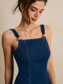Poéselle 女士休闲无袖牛仔连衣裙，夏季 - 藍色 - 查看 7