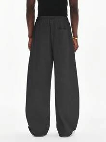 STYNVO Quần nỉ nam dáng rộng, màu trơn, có dây rút ở eo. - Màu xám đen - Xem 2