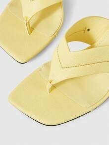 Mnmlis Women's Chic Lemon Yellow Thong Mules With Kitten Heel Open Toe Design Summer Shoes - Yellow - View 4