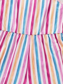 Tween Girls' Romper, Elegant Multi-Color Romper, Comes With Bag, Rainbow Striped Romper Shorts With Ruffled Bowknot Straps, Suitable For Vacation, School, Outings, Spring/Summer - Multicolor - View 4