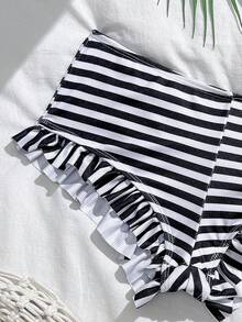 Swim Vcay شورت سباحة نسائي 2 قطعة، نسيج مخطط باللونين الأسود والأبيض، أنيق للرياضة والخارج والشاطئ وحفلات المسبح، للربيع والصيف - متعدد الألوان - مشاهدة 3