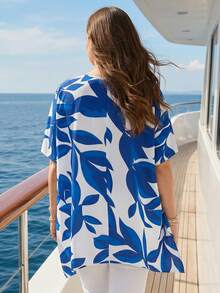EMERY ROSE 大码女装夏季度假植物图案不对称下摆宽松衬衫夏季上衣夏季穿搭夏季服装春季连衣裙春季穿搭女装春季服装沙滩度假穿搭女装度假连衣裙波西米亚风节日穿搭女装沙滩穿搭女装大码女装邮轮穿搭女装大码女装夏季穿搭女装沙滩穿搭女装大码夏季上衣 - 藍白色 - 查看 2