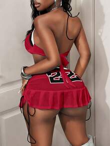 BamGleam Bộ đồ 2 món dành cho nữ: Áo croptop cổ yếm in chữ và chân váy ngắn. - Nhiều màu - Xem 2