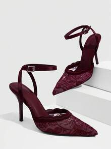 CUCCOO SZL Giày cao gót mũi nhọn màu đỏ sẫm thời trang cổ điển đơn giản dành cho nữ, thích hợp đi làm và công sở. - Màu Đỏ Sâu - Xem 1