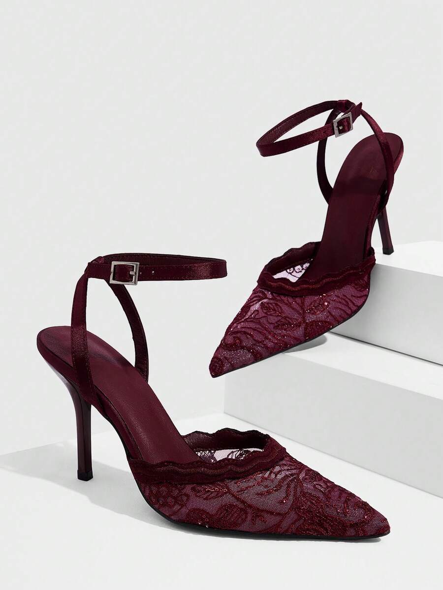 CUCCOO SZL Giày cao gót mũi nhọn màu đỏ sẫm thời trang cổ điển đơn giản dành cho nữ, thích hợp đi làm và công sở. - Màu Đỏ Sâu - Xem 1