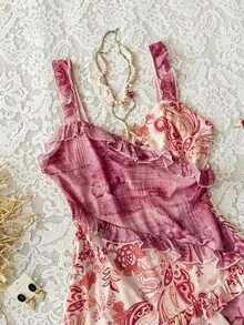 Soleia Damen Lässig Kleid mit gerüschtem asymmetrischem Saum - Verschiedenfarbig - Übersicht 2