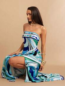 Silquee 女士彩色条纹A字裙，适合夏季度假 - 藍色 - 查看 7