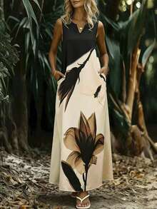 EMERY ROSE Váy suông không tay cổ khoét hở in hoa dành cho nữ có túi - Nhiều màu - Xem 3